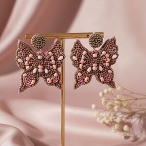 Pink & Gold Seed Bead Butterfly Earrings